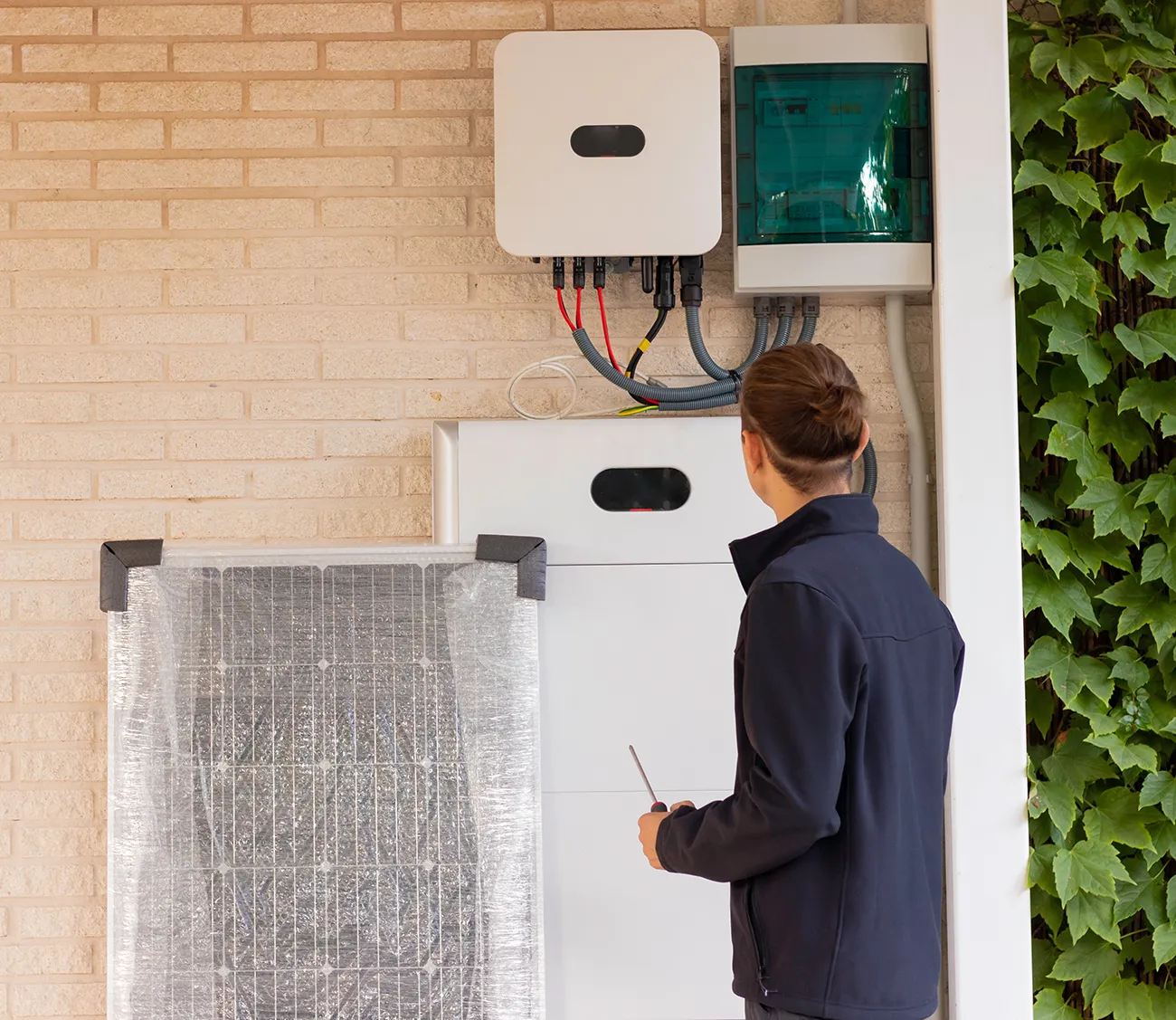 Technician installing a solar system